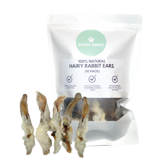 Doggy Direct Natural Hairy Rabbit Ears Dog Treats - 10 PACK